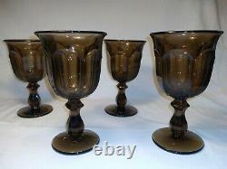 Set of 4 Vintage Thick Heavy Crystal Water Wine Goblets Glasses Smokey