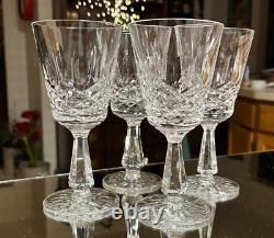 Set of 4 WATERFORD KENMARE 6 Claret Wine Glasses Criss Cross Oval Cut Goblets