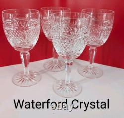 Set of 4 WATERFORD WINE Goblets Glasses CUT Crystal EXCELLENT! Signed SEE WAT140