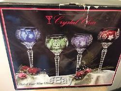 Set of 4 Wine Glasses Crystal Clear Handcut Mouth Blown 24% Full Lead