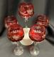 Set of 5 Bohemian CZECH Cut to CLEAR Red CRYSTAL Wine Glasses 8