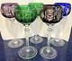 Set of 5 Bohemian Crystal Handcut & Blown Multi Color Wine Goblets Stem Glasses