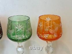 Set of 5 Bohemian Czech Cut to Clear Crystal Wine Glass Multicolor Goblet Set