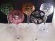 Set of 5 Bohemian Czech Cut to Clear Crystal Wine Goblets Multi Color 8 1/4