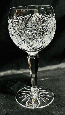 Set of 5 Camelia Cut Crystal Hock Wine Glasses, American Brilliant Cut Style