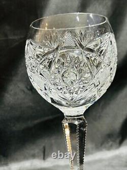 Set of 5 Camelia Cut Crystal Hock Wine Glasses, American Brilliant Cut Style