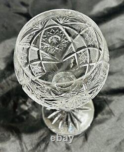 Set of 5 Camelia Cut Crystal Hock Wine Glasses, American Brilliant Cut Style