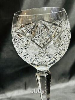 Set of 5 Camelia Cut Crystal Hock Wine Glasses, American Brilliant Cut Style