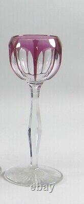 Set of 5 Cut to Clear Purple/Amethyst Crystal Overlay Hock Wine Glasses