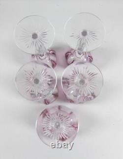 Set of 5 Cut to Clear Purple/Amethyst Crystal Overlay Hock Wine Glasses