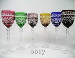Set of 6 Ajka Majestic Multi Color Cut To Clear Crystal Tall Wine Glasses Mint