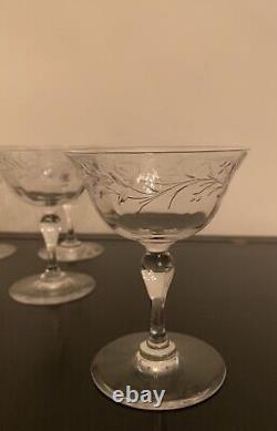 Set of 6 Antique 1940s Fine Beveled &Etched Crystal Sherbet/Champagne Couples