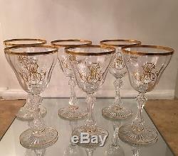 Set of 6 Antique Baccarat Crystal Sherry Wine Stems MS Monogram