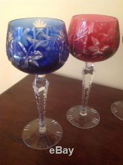 Set of 6 Bohemian Cut to Clear Crystal Hock Wine Goblet Glasses 8Various Colors