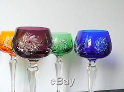 Set of 6 Bohemian Multicolored Cut To Clear Crystal Hocks Wine Glasses 7 5/8