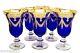Set of 6 Cobalt Blue Crystal Wine Glasses, 24K Gold Plated, Vintage Italy, 10 oz