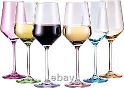 Set of 6 Colorful Wine Glasses 12 oz Hand Blown Italian Style Crystal