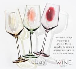 Set of 6 Colorful Wine Glasses 12 oz Hand Blown Italian Style Crystal