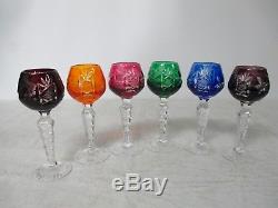 Set of 6 Crystal Colored Cut To Clear Czech Bohemian Cordial/Wine Glass 5 1/4
