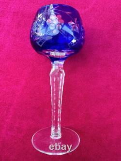 Set of 6 Cut to Clear Glass Crystal Wine Glasses Goblets Multicolor 7.5H