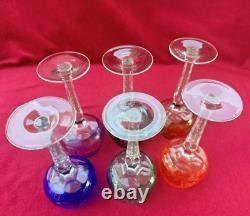 Set of 6 Cut to Clear Glass Crystal Wine Glasses Goblets Multicolor 7.5H