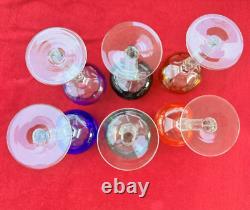 Set of 6 Cut to Clear Glass Crystal Wine Glasses Goblets Multicolor 7.5H