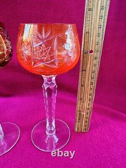 Set of 6 Cut to Clear Glass Crystal Wine Glasses Goblets Multicolor 7.5H