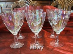 Set of 6 Fostoria Pearl Shell Vintage Iridescent Optic Crystal Wine Glasses MINT