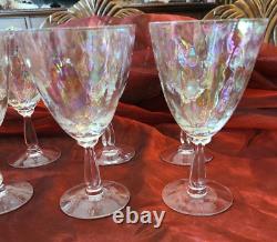 Set of 6 Fostoria Pearl Shell Vintage Iridescent Optic Crystal Wine Glasses MINT