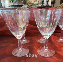 Set of 6 Fostoria Pearl Shell Vintage Iridescent Optic Crystal Wine Glasses MINT