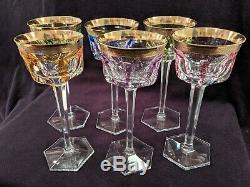 Set of 6 Moser Cased Crystal gold rim Wine Goblets, Mint