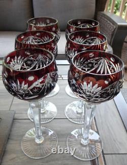 Set of 6 Nachtmann Bleikristall Germany Amethyst Cut to Clear 8.15 Wine Goblets