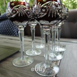 Set of 6 Nachtmann Bleikristall Germany Amethyst Cut to Clear 8.15 Wine Goblets