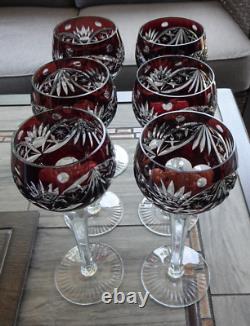 Set of 6 Nachtmann Bleikristall Germany Amethyst Cut to Clear 8.15 Wine Goblets