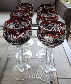 Set of 6 Nachtmann Bleikristall Germany Amethyst Cut to Clear 8.15 Wine Goblets