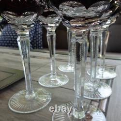 Set of 6 Nachtmann Bleikristall Germany Amethyst Cut to Clear 8.15 Wine Goblets