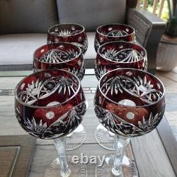Set of 6 Nachtmann Bleikristall Germany Amethyst Cut to Clear 8.15 Wine Goblets