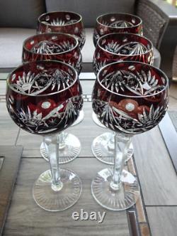 Set of 6 Nachtmann Bleikristall Germany Amethyst Cut to Clear 8.15 Wine Goblets