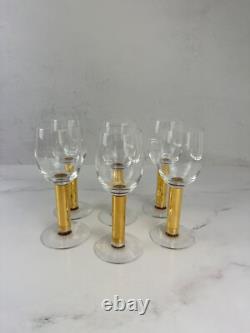 Set of 6 Orrefors Crystal NOBEL Gold Stem Red Wine Glasses 7-1/8 Tall
