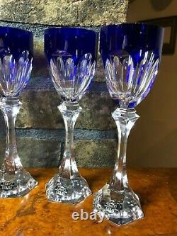 Set of 6 Saint Louis France Bristol Blue Cut Clear Crystal Wine Glasses