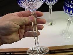 Set of 6 Waterford Clarendon Cobalt Blue Cut to Clear Crystal Wine Hocks Goblets
