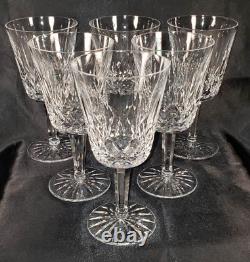 Set of 6 Waterford Crystal Lismore Water Wine Goblets 6 7/8 Glasses Signed Etch