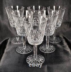 Set of 6 Waterford Crystal Lismore Water Wine Goblets 6 7/8 Glasses Signed Etch