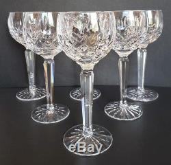 Set of 6 Waterford Cut Crystal Lismore Wine Hock Goblets 7-1/2 Tall