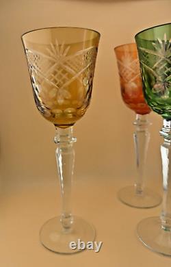 Set of 6 Wine Glasses Bohemian Czech Colored Cut Crystal Goblets 9.75