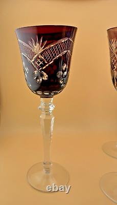 Set of 6 Wine Glasses Bohemian Czech Colored Cut Crystal Goblets 9.75