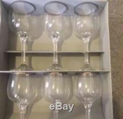 Set of 6 Wine Glasses Piermont Fine Lead Crystal Silver Rim Vintage In Box