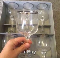 Set of 6 Wine Glasses Piermont Fine Lead Crystal Silver Rim Vintage In Box