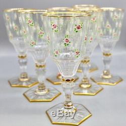 Set of 7 Antique Lobmeyr Bohemian enamel roses gold glasses