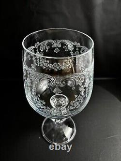 Set of 7 Bohemian Crystal Cascade Wine Goblet Etched Clear Diamond Cut Ball Stem